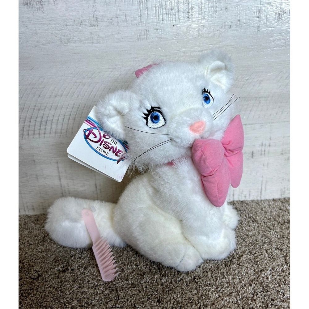 Vintage Disney Store Marie Aristocats 9" White Kitten Cat Pink Bow & Brush ~NWT!